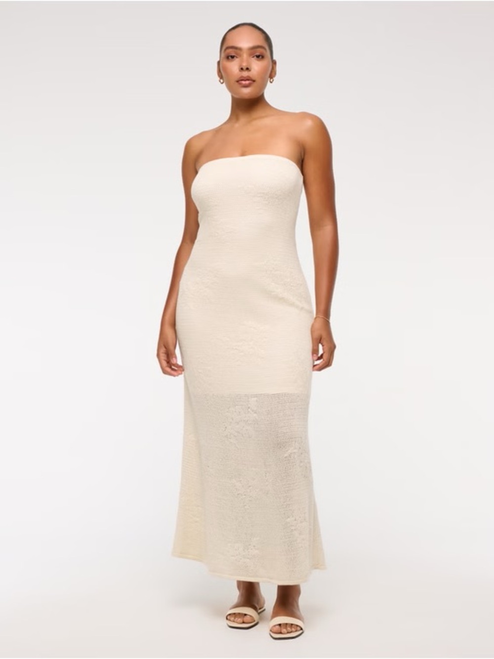 Strapless Cream Knit Maxi Dress